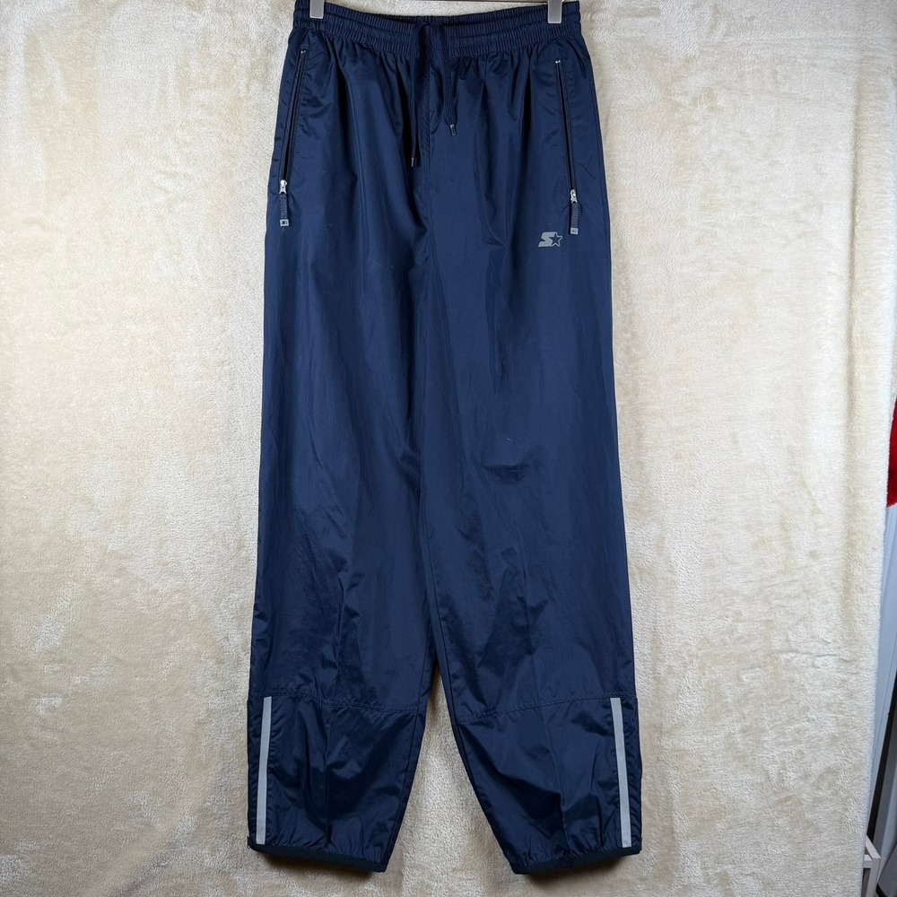 Starter Mens Navy Blue Athletic Track‎ Pants Zipper Ankle Reflective Size Medium
